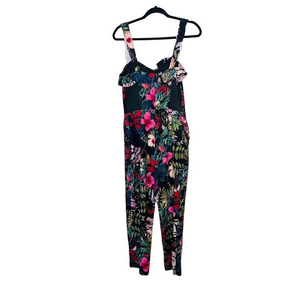 H&m black floral print Hawaiian tropical sleeveless jumpsuit size 14 - Picture 4 of 13